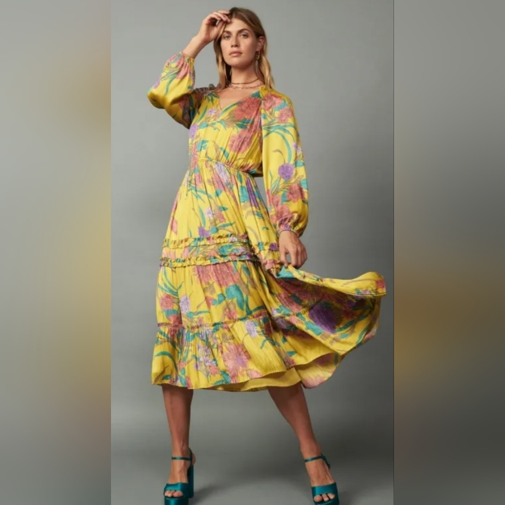 Current Air EUC Medium Vibrant Floral Long Sleeve Midi Dress PTP 21